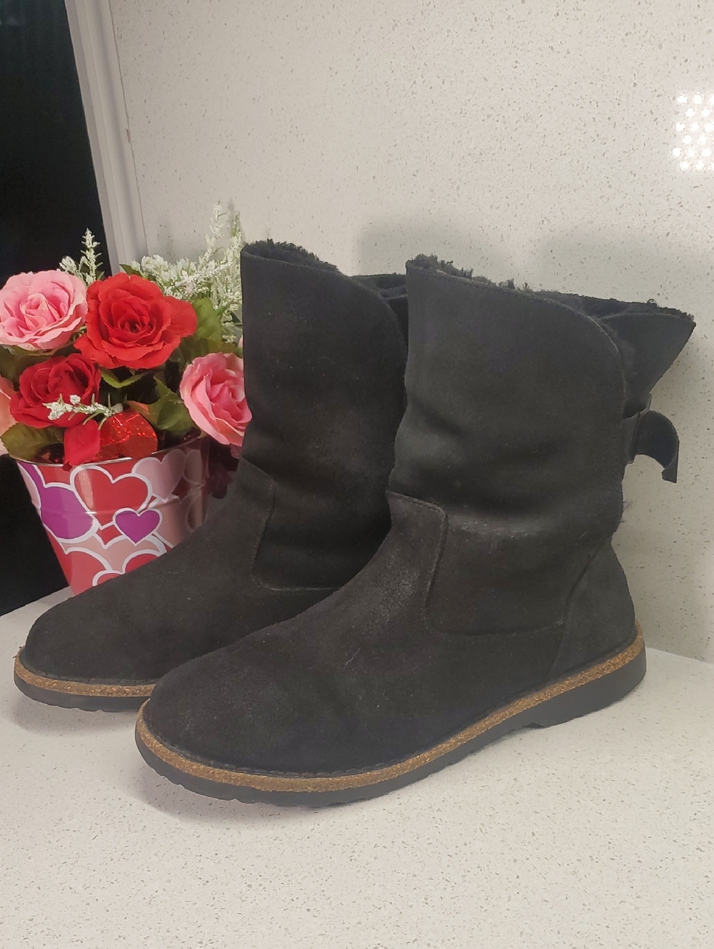 Unisex BIRKENSTOCK  Black Suede Mid-Calf Winter Boots (sz M6 - W8)